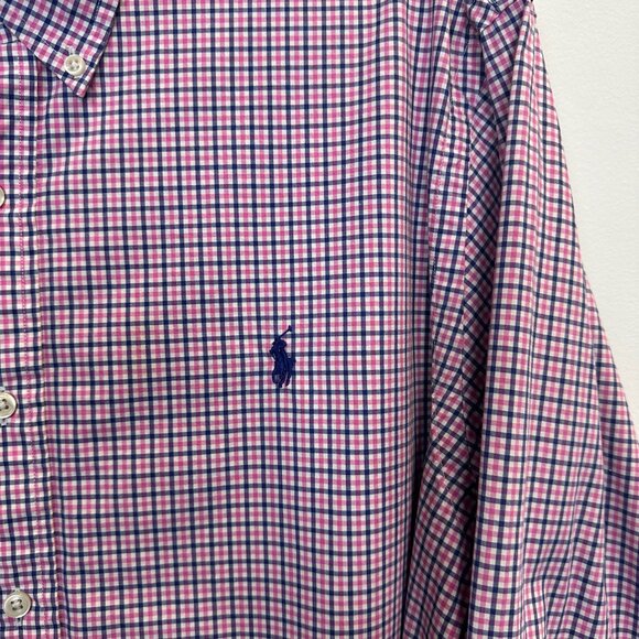 Polo PRL Ralph Lauren Slim Fit XL Button Down Shirt Pink Blue - Picture 8 of 11